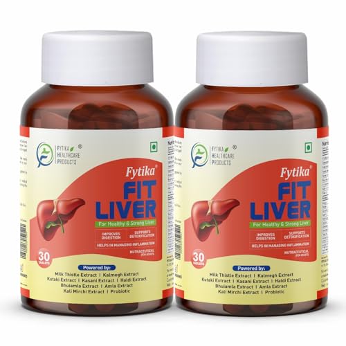 Image of Fytika Fit Liver Detox Supplement for Men and Women | Milk Thistle Kalmegh Kutaki Kasani Haldi Formula Designed for Liver Care Wellness Daily Detox & Nutritional Support 30 Tablets Pack of 2