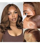 Brown Bob Wig Human Hair 13x4 Frontal Lace Wig 14 Inch Body Wave HD Lace Front Wigs Human Hair Pr...