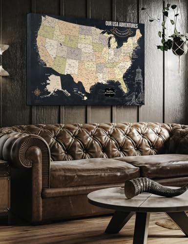 Image of IPIC - USA Map Canvas Painting for Wall Decor, Pinnable World Board to Mark Travels, Oversize World Travel Map Print for Home, Office, Study, and RV, Ready to Hang