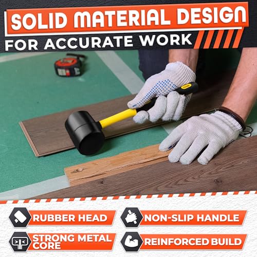 Image of 24 Oz Rubber Mallet Hammer for Woodworking, Flooring, Tiling, Camping and More - Rubber Hammer with Non-Slip Grip, Durable Ergonomic Handle and Anti-Vibrating Design for Furniture Assembly and Repairs