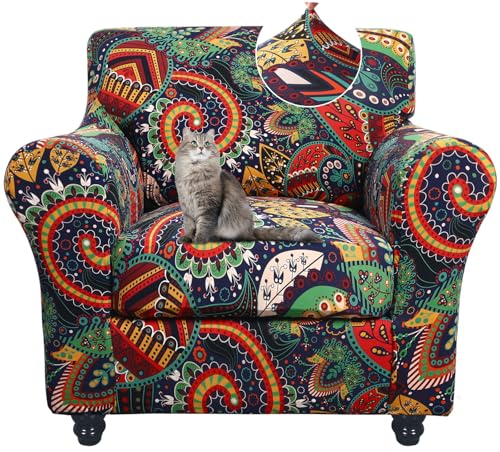 Image of SearchI Sofa Cover Couch Covers, 2 Pieces Armchair Slipcover with 1 Separate Cushion Cover Stretch Soft Furniture Protector for Living Room Couch Cover for Pets Kids(Armchair, Paisley Floral)
