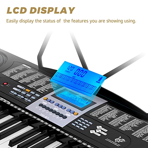 Aodsk Keyboard Piano For Beginners Electric Keyboard 61Key With Lcd Display Kit For Professional,255 Sounds,Microphone,3.5Mm Jack And 24 Demo Songs #TOP3