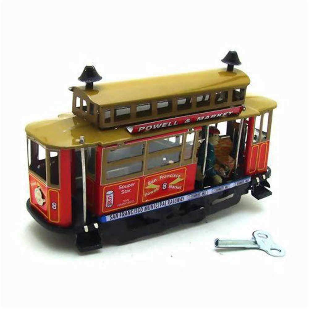 Charmgle Vintage Wind-up Tin Toy Double-decker Tram Toys Small Playthings Adult Collection Xmas Birthday Gifts Pub Home Decor Red - Image 2