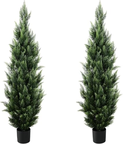 Exotic Dried Flower Bouquet 2PCS 3FT Artificial Topiary Tree, Beautiful Realistic Cedar Shrubs for Front Porch Decor Porch Decoration, Bedroom Decoration, Dining Table(3FT)