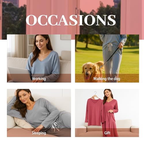 HEARTNICE Women's Ultra Soft V-Neck Long Sleeve Pajama Set - Lightweight & Stretchy PJs for Cozy Nights4