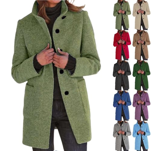 Generisch Wollmantel Damen Winter Lang Warm Wintermantel Mittellanger Elegantes Trenchcoat Winddichter Übergangsmantel Knielang Damenmantel Mit Knöpfen Herbst Frauenmantel...