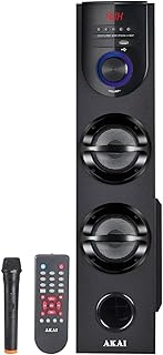 AKAI Tower Speaker 60W RMS with Remote - 1 Year Warranty | Bluetooth Connectivity Home Theater System 5.25" Woofer | Wireless Mic | Karaoke, LED Display, Deep Bass | Supports TV, Smartphone (HA-TS60)