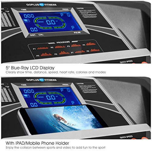 Image of Goplus 2.25HP Electric Folding Treadmill with Incline, Walking Running Jogging Fitness Machine with Blue Backlit LCD Display for Home & Gym Cardio Fitness