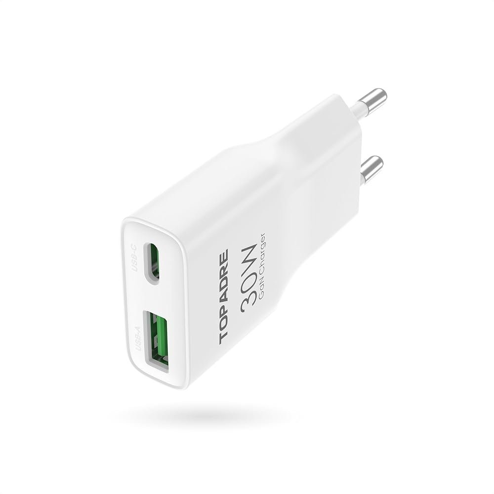TOPADRE Chargeur USB C 30W Mini, Prise USB C Compact pour iPhone, 2 Ports Chargeur Rapide,