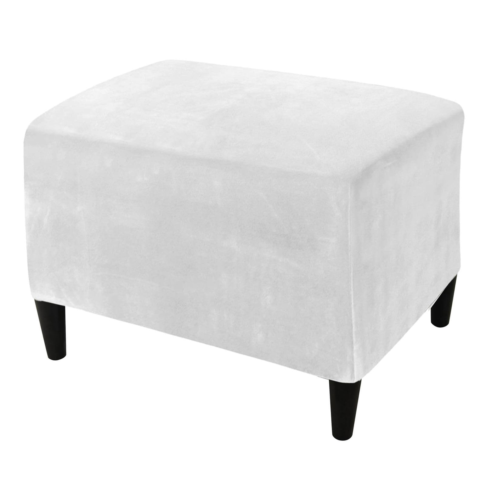 HOMECOVER Ottoman Cover Rectangular, Stretch Footstool Cover Velvet Ottoman Slipcover Removable Non Slip Foot Stool Cover With Elastic Bottom-White-Large