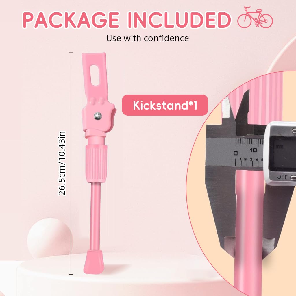 PROBEROS Metal Kickstand for Kids Bike, Spring Loaded 10.43 Inch, Pink