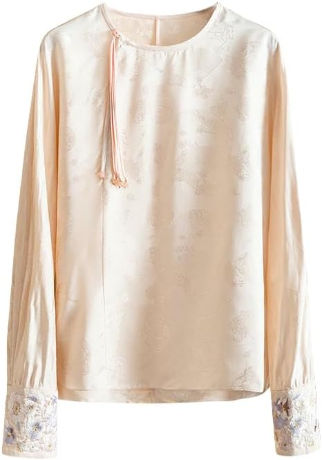Women's Silk Blouse Summer Heavy Embroidered Tassel Long Sleeve Top