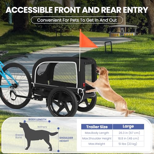 Hundeanhänger für Fahrrad für Kleine und Mittelgroße Hunde - 23kg, Faltbarer Fahrradanhänger Hunde mit Schnellverschluss-Rädern, Ideal für Fahrradtouren und Outdoor-Aktivitäten, Schwarz