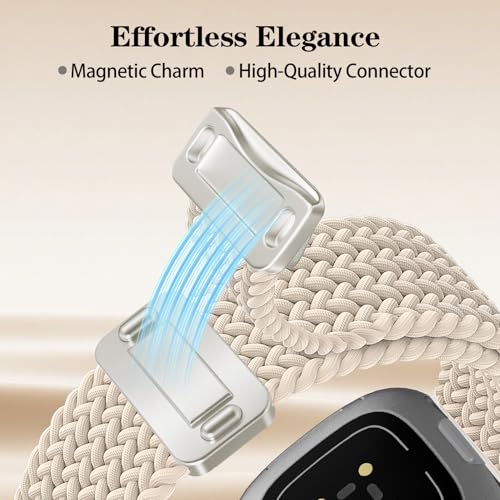 Image of HSWAI Magnetic Braided Compatible with Fitbit Versa 4 Bands for Women /Versa 3 /Sense /Sense 2 Bands, Soft Stretchy Sport Strap Woven Loop Elastic Nylon Wristbands Men