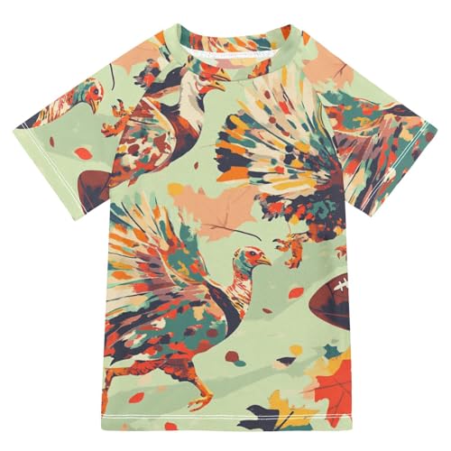 Boys Short Sleeve T-Shirts Run Turkey Watercolor Rashguard Kids Swim Shirts Sun UPF 50+