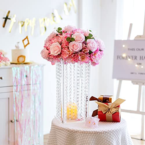 Nuptio Centerpieces for Weddings Acrylic Vases - 10 Pcs 15.7in Tall Crystal Flower Vase Flowers Stand for Party Tables Decorations - Elegant Bulk Weddings Decoration Table Geometric Centerpiece Stands