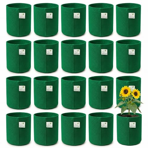 Image of 400 GSM Geo Fabric Round Grow Bags 18x18 Inch, Green Planting Bags for Terrace and Kitchen Gardening Pack of 20