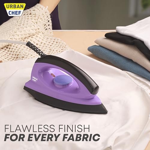 Image of Urban Chef Ease Pro Iron Press | 1 Year Warranty |1000 Watt | Iron Box, Press Iron | Electric & Dry Iron for Clothes | Light Weight | Non-Stick Coated Heavy Sole Plate | Purple & Black |