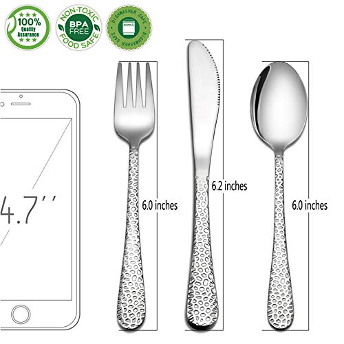 9-Piece Toddler Kids Silverware Flatware Set, Haware Stainless Steel Hammered(Adult Look) Preschooler Eating Utensils, Adult Diet Tableware, Includes 3 Spoons 3 Forks 3 Butter Knives, Dishwasher Safe #TOP1