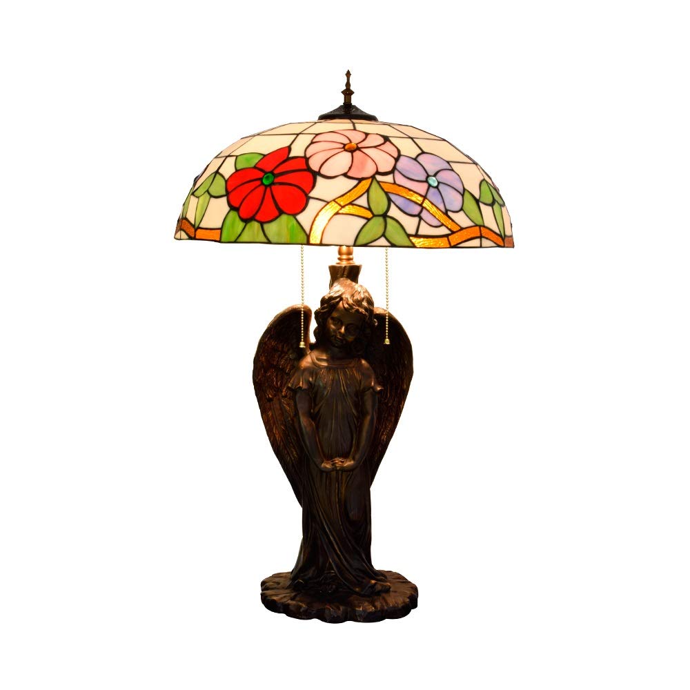 Aioneer Tiffany Morning Glory Glass Desk Lamp Angel Lamp Holder For Hotels Bars Restaurants Study Living Room Bedroom Room