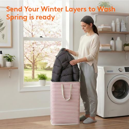Image of Lifewit 2 Pack Laundry Basket 80L Each, Collapsible Clothes Hamper with Reinforced Handles, Freestanding Waterproof Design for Bedroom and Laundry Room, Pink 160L Total