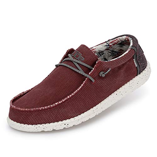 Image of Hey Dude Men's Wally Sox Tri Colored Loafers | Textile Upper, Moc Toe Construction, Contrast Panel Design, Lightweight Flexible Outsole, Speckled Sole Detail