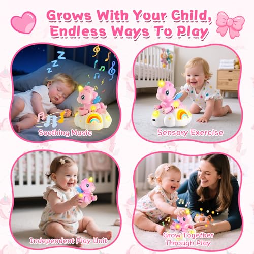 Jouet Bébé Licorne Nuage 2-en-1, 3 Étapes de Développement pour Le Temps sur Le Ventre et la Rampante, avec Lumières et Musique, Jouet Sensoriel Détachable, Idée Cadeau (Noël/Anniversaire) 6-36 Mois – Image 6