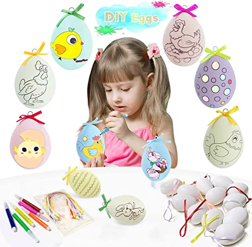 targetone Huevos de Pascua, 50 Piezas Huevos de Pascua para Pintar, Huevos de Blancos Decorativos, Huevos Colgantes con Cuerda, Manualidades de Pascua, para Colgar para Decoración y Regalo