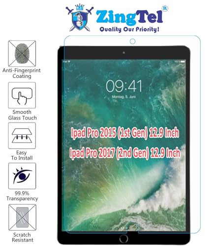 Image of Screen Guard Designed For iPad Pro 12.9 Inch (2015 1st Gen /2017 2nd Gen) Nano Fiber Tempered Glass Screen Protector Flexible, HammerProof & Shatterproof