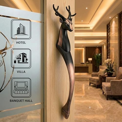 Image of GLOXY Premium Copper Black 21 inch Deer Shaped Main Door Handle with 12.5 inch Hole-to-Hole Spacing - Decorative Push & Pull Aluminium Wooden & Glass Door Handle for Home, Office & Banquet Hall - Pack of 1