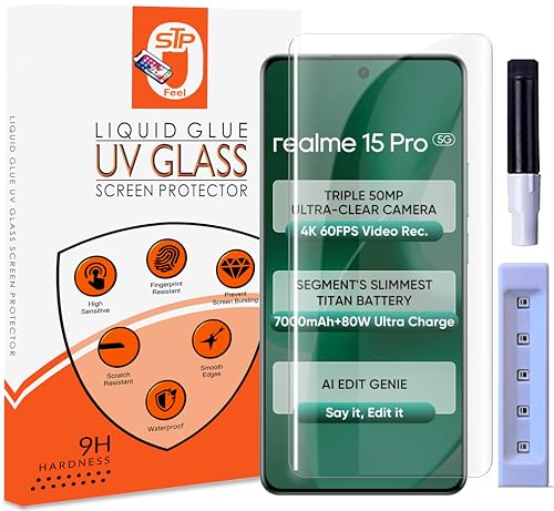Image of UV Premium Tempered Glass Screen Protector Guard Compatible For Realme 15 5G / Realme 15 Pro 5G (6.8 Inch, Pack of 1) Full Adhesive UV Curved Case Friendly HD Clarity