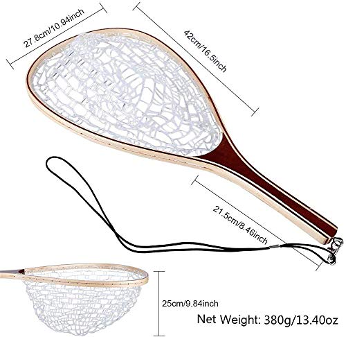 Mounchain Fishing Net, Wooden Frame Fish Net with Clear Soft Rubber Mesh for Trout Fishing Catch and Release - Thumbnail 6