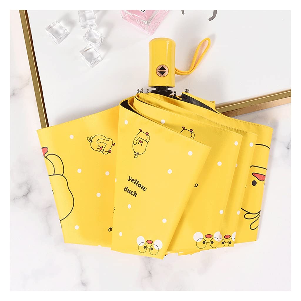 genericCreative Fully Automatic Yellow-Duck Umbrella,Sun&UV Protection,Cute Girl Heart Folding Parasol,8 Rib,Mini, 4 Layers,Child,Female,Gift Gift (Color : Yellow, Size : 39 inches)