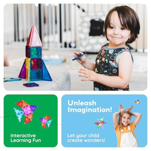Image of PicassoTiles 100pc Magnetic Tile Mini Diamond Set Travel Size STEM Educational Building Kit for Toddlers Preschool Boys Girls Age 3 Plus Montessori Indoor Learning Toy for Creative Development PTM100