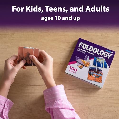Image of FOLDOLOGY - The Origami Puzzle Game! Brain Teasers for Tweens, Teens & Adults | Travel Game, STEM Toy | Fold the Paper, Complete the Picture | 100 Puzzles | Gift for Ages 10+ (Pack of 3)