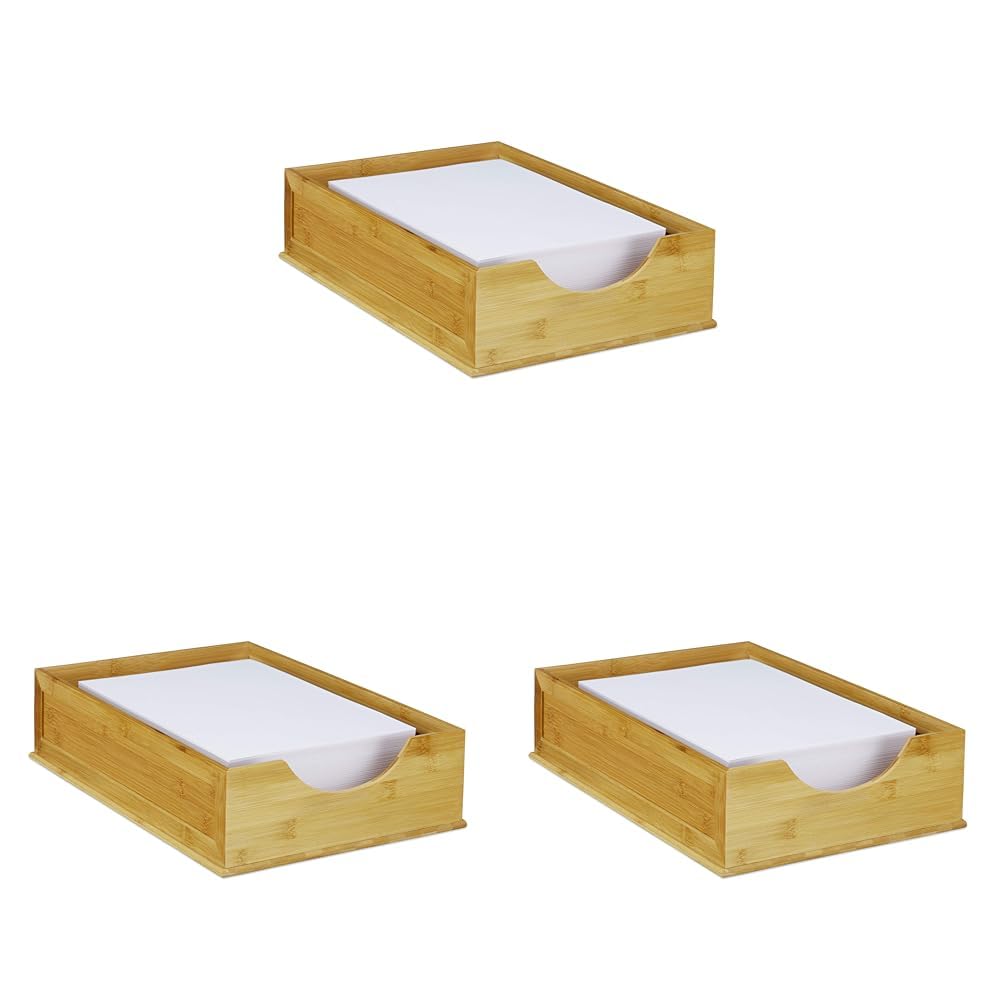 Relaxdays Dokumentenablage Bambus, stapelbar, DIN A4 Papier, Büro Organizer, Schreibtisch, HBT: 10 x 26,5 x 39 cm, Natur (Packung mit 3)