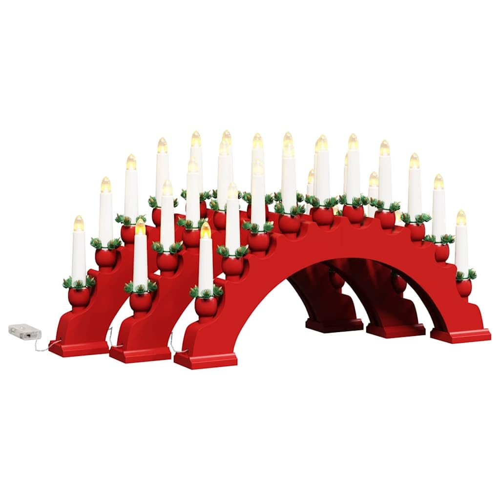 Arco di candele natalizio con 10 LED, legno di pino, rosso, set da 3
