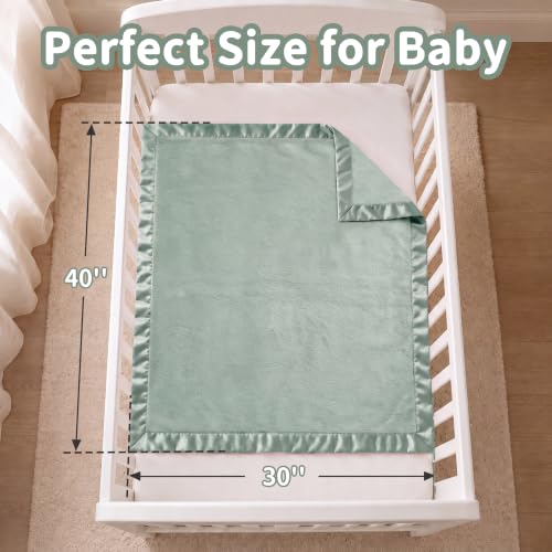 Image of Pro Goleem Fleece Baby Blanket with 2 Inch Satin Trim Soft Anti-Static Plush Blanket for Boys and Girls Christmas Baby Gifts for Babies 30''x40'',Sage Green