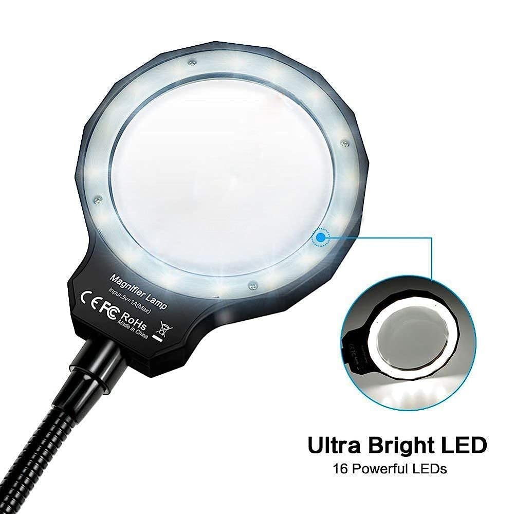 Lupas, lámpara de Aumento USB 10X, Lupa iluminada, Lupa con Clip y Luces LED para Personas Mayores con degeneración Macular, Lupa de Escritorio Flexible