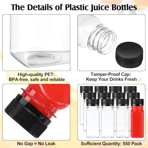 Image of Sliner 550 Pcs 2oz Clear Plastic Bottles Mini Juice Bottle with Screw Lid