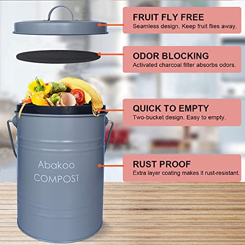 Abakoo-Stainless-Steel-Compost-Bin-Premium-Grade-304-Stainless-Steel-Kitchen-Composter-Includes-4-Charcoal-Filter-Indoor-Countertop-Kitchen-Recycling-Bin-Pail-10-Gallon-Gray