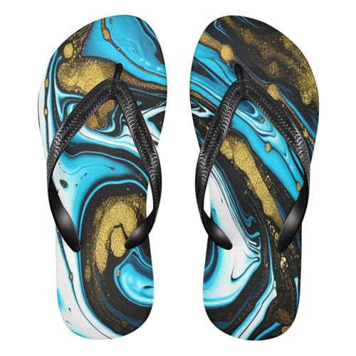 STAYTOP Blue Gold Marble Texture Flip Flops Sandals of Men's & Women's,Sandals Beach Slippers Shower Slides