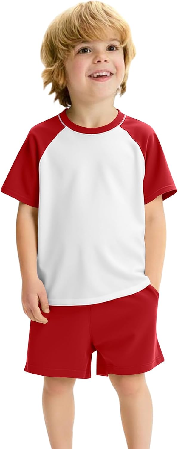 Haloumoning Toddler Baby Boy 2 Piece Summer Outfits Kids Colorblock Short Sleeve Raglan T Shirts and Shorts Set Clothes 1-8Y