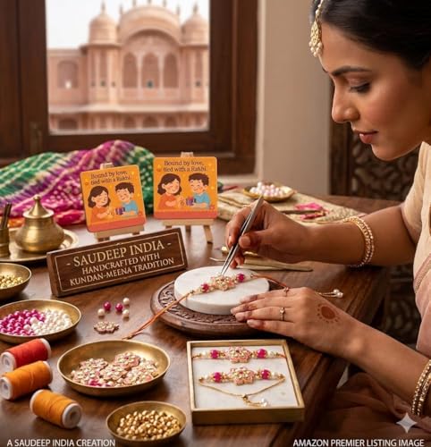 Image of SAUDEEP INDIA Decorative Fridge Magnet for Refrigerator Decor | Free Couple Rakhi Set for Bhaiya Bhabhi | Raksha Bandhan Gift Combo | Cotton Thread Rakhi Brother(Pink)