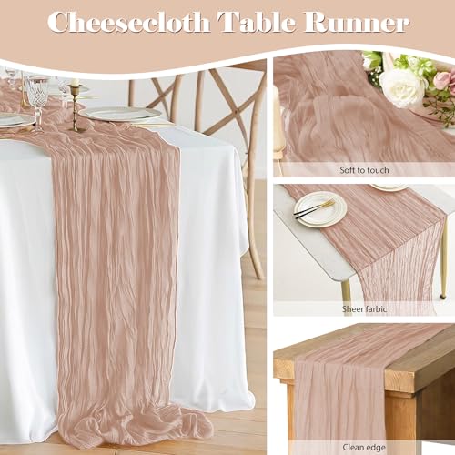 BEELIFY 2 Pack 10 Ft Cheesecloth Table Runner Light Pink Gauze Long Table Runners Boho Gauze Cheese Cloth Table Runner Rustic Sheer Runner for Wedding Party Table Decor ( 35 x 120 Inch ), TR-2-LP by BEELIFY - Image 3