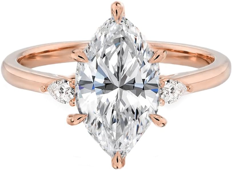 1 1.5 2 2.5 3 Carat Moissanite Engagement Ring 925 Sterling Silver 10k 14k 18k Solid Gold Marquise Cut 3 Three Stone Moissanite Bridal Ring Wedding Ring Promise Ring for Women Her Wife Free Engraved
