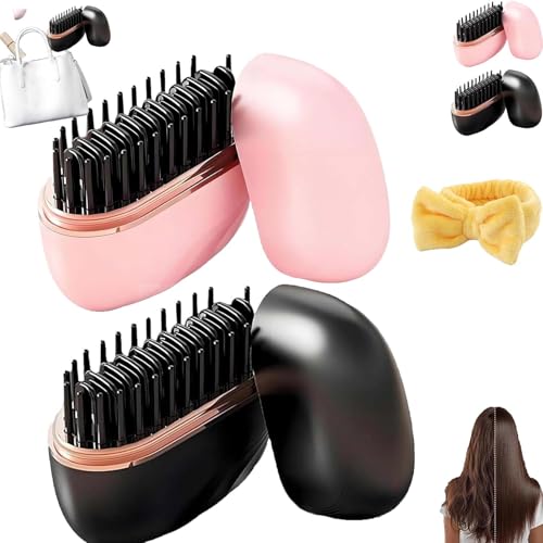 2026 New Mini Hair Straightener Brush,2-in-1 Mini Cordless Hair Straightener Comb,30s Fast Heating Hot Comb,3-Speed Temperature Control,USB Rechargeable Heated Styling Brush (2PCS)