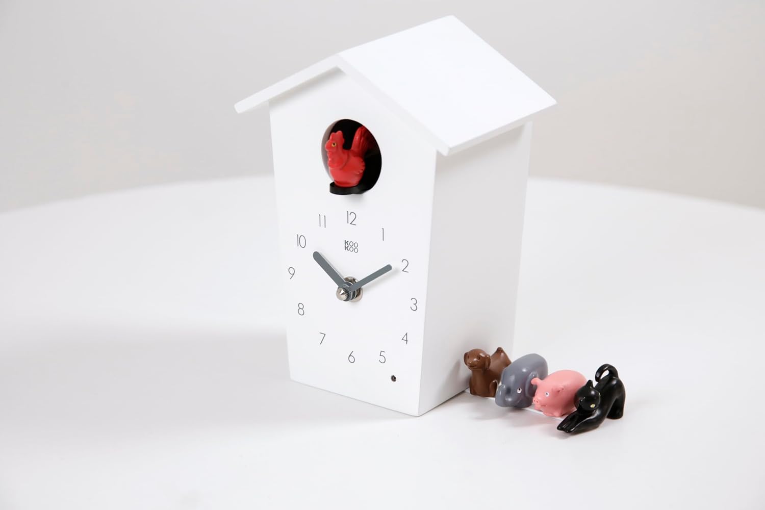 KOOKOO AnimalHouse White, Small Cuckoo Clock with 5 Farm Animals Sounds (Natural Field Recordings)