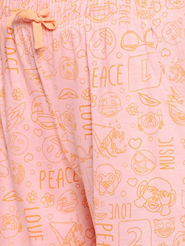 Image of Clovia Women's Cotton Doodle Print Top & Pyjama Set in Pink