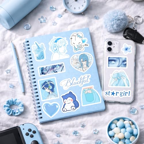 Image of Blue Aesthetic Sticker Pack (55+ Pieces) | Cool Blue Vibes | Glossy Premium Vinyl | Waterproof, Scratch & Fade Resistant | Durable Stickers for Laptop, Bottle, Phone & Bike
